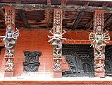 Kathmandu Patan Durbar Square Mul Chowk 22 Three Carved Wooden Roof Struts Of Many Armed Wrathful Figures Standing On One Leg